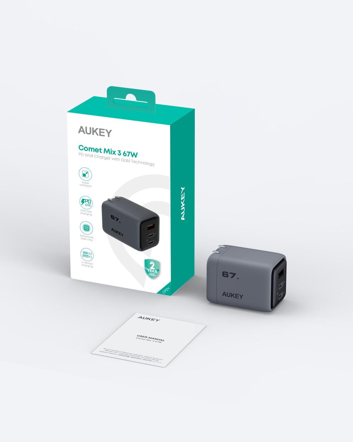 AUKEY Comet Mix 3 67W PD Wall Charger with GaN Technology PA-C3