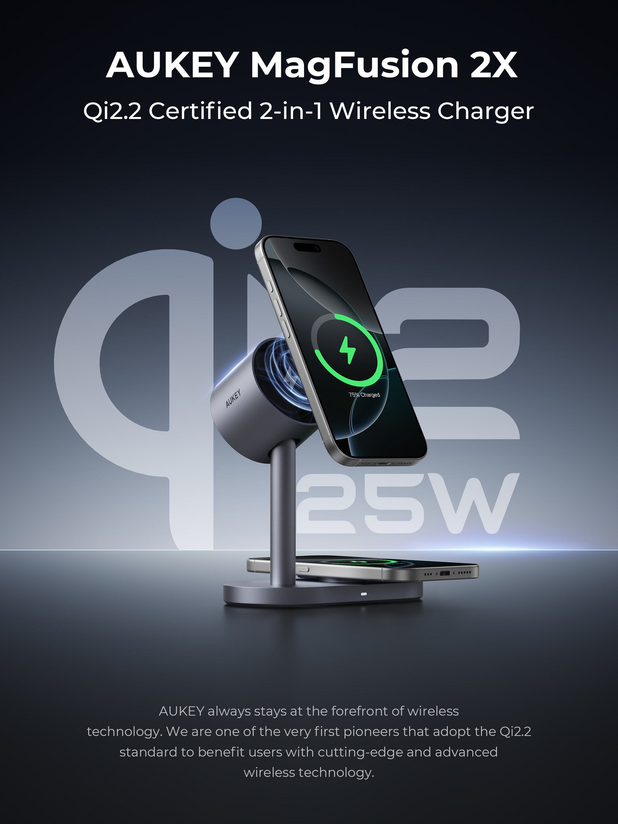 AUKEY Qi2.2 MagFusion 2X Wireless Charging Station 2-in-1 Magnetic Wireless Charger LC-MC213  (Wall Charger Not Included)