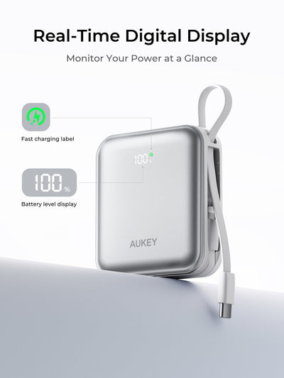 AUKEY Swivel Mini L 10000 22.5W 10000mAh Power Bank with Built-in USB-C and Lightning Cables PB-Y91L