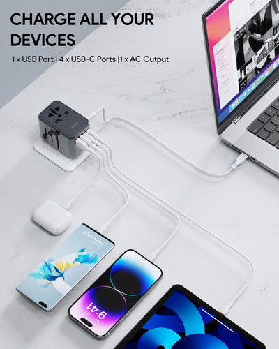 Travel Mate 65W GaN Universal Adapter with USB Ports