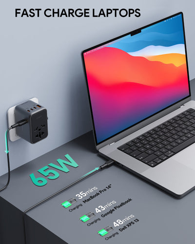 Travel Mate 65W GaN Universal Adapter with USB Ports