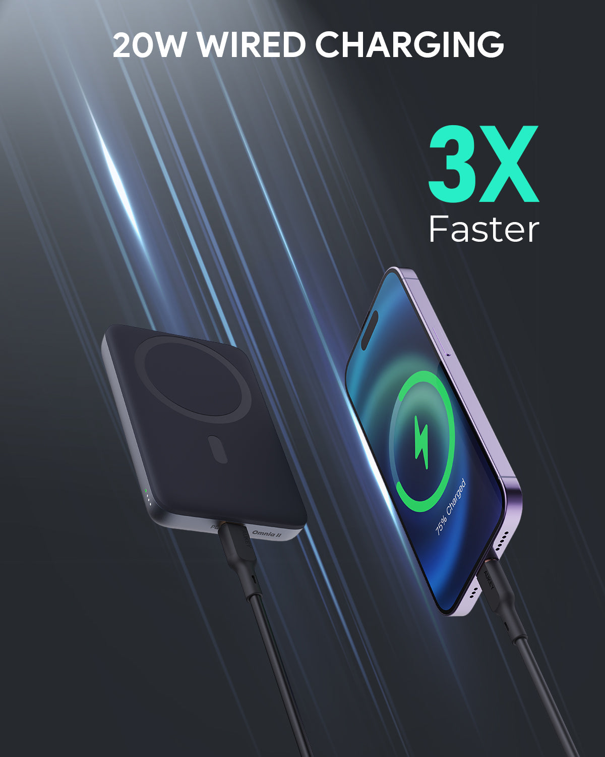 AUKEY MagFusion 6700 6700mAh 20W Magnetic Wireless Charging Power Bank USB C-C  Included Gray PB-MS01