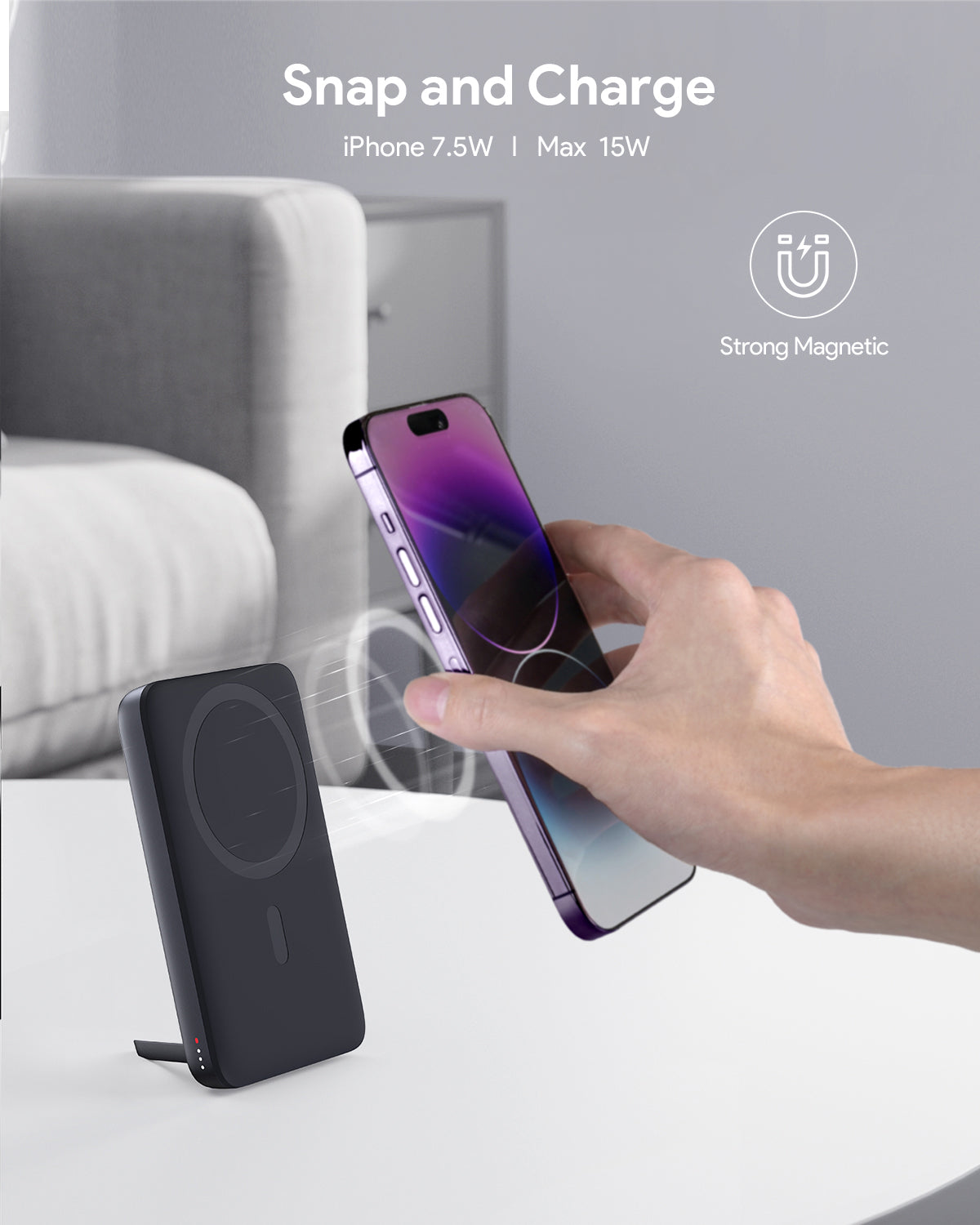AUKEY MagFusion 10000 10000mAh 30W Magnetic Wireless Charging Power Bank USB C-C  Included Gray PB-MS02