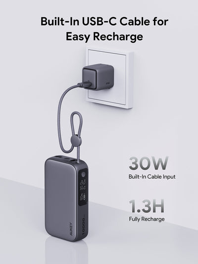 AUKEY Spark Sling 10000 Compact Fast Charging Power Bank  with Built-in USB-C Cable PB-Y47