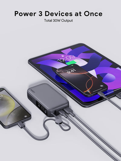 AUKEY Spark Sling 10000 Compact Fast Charging Power Bank  with Built-in USB-C Cable PB-Y47