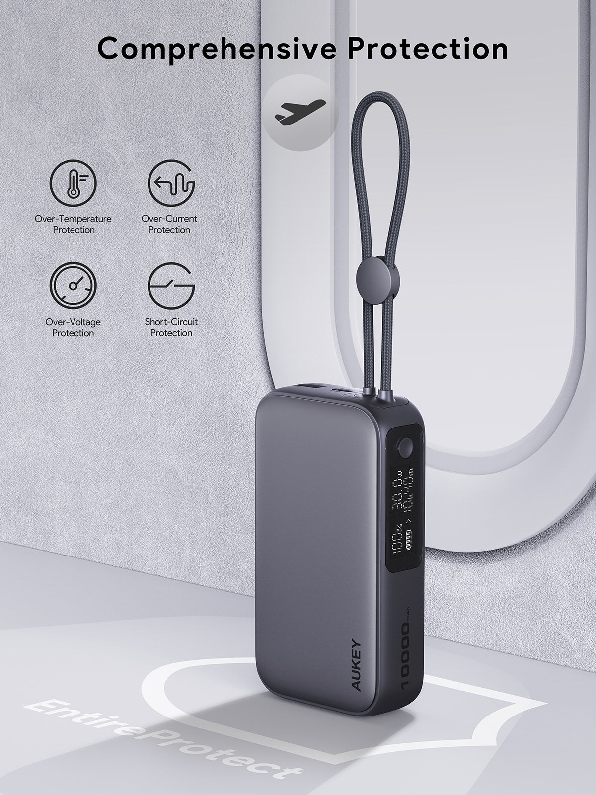 AUKEY Spark Sling 10000 Compact Fast Charging Power Bank  with Built-in USB-C Cable PB-Y47