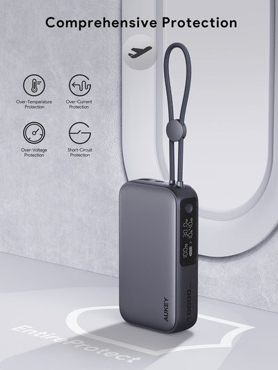 AUKEY Spark Sling 10000 Compact Fast Charging Power Bank  with Built-in USB-C Cable PB-Y47