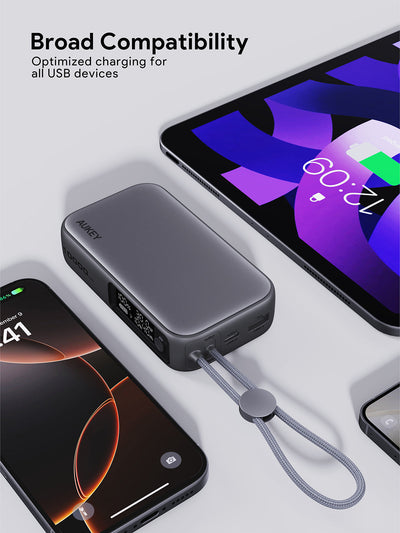 AUKEY Spark Sling 10000 Compact Fast Charging Power Bank  with Built-in USB-C Cable PB-Y47